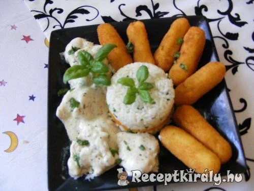Bazsalikomos csirkemell burgonya krokettel recept