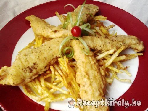 Fűszeres csirkemell csíkok burgonyás bundában recept