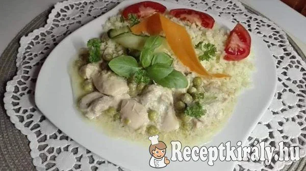 Mustáros csirkefalatkák zöldborsóval