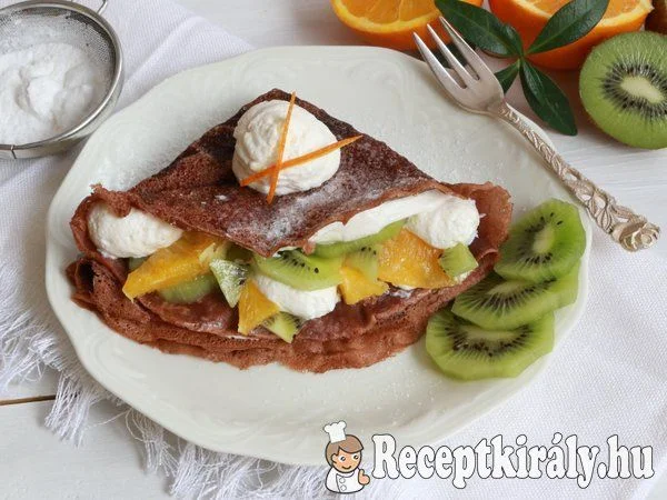 Kakaós palacsinta trópusi gyümölcsökkel recept
