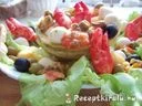Sárgadinnye saláta babyrákollóval, paradicsomos kagylóval, mozzarellával, vodkával – 3. kép