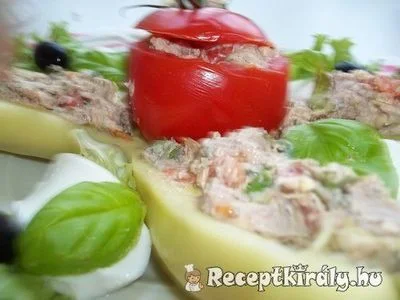 Kacsamájpástétommal töltött paprika és paradicsom mozzarellával – 2. kép