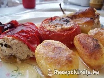 Túróval töltött paprika és paradicsom sütve – 1. kép