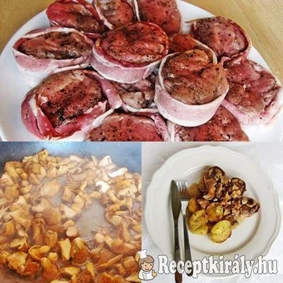 Baconbe göngyölt sertésszűzérmék rókagomba mártással – 2. kép