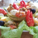 Sárgadinnye saláta babyrákollóval paradicsomos kagylóval mozzarellával vodkával 3