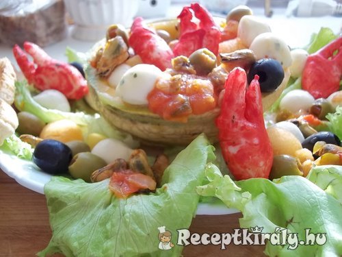 Sárgadinnye saláta babyrákollóval paradicsomos kagylóval mozzarellával vodkával 3