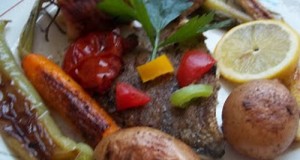 Busa szelet zöldségekkel grillezve